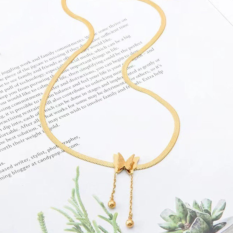 Minimal Gold Butterfly Necklace with Chain Drop Detail