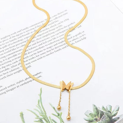 Minimal Gold Butterfly Necklace with Chain Drop Detail