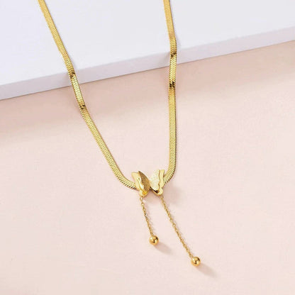Minimal Gold Butterfly Necklace with Chain Drop Detail