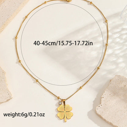 Gold-Plated Four Leaf Clover Pendant Necklace with Crystal Accent