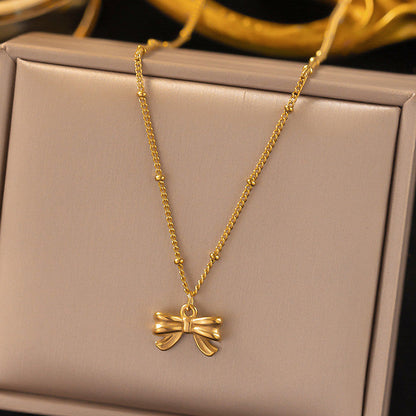 Minimal Gold Bow Necklace for Women