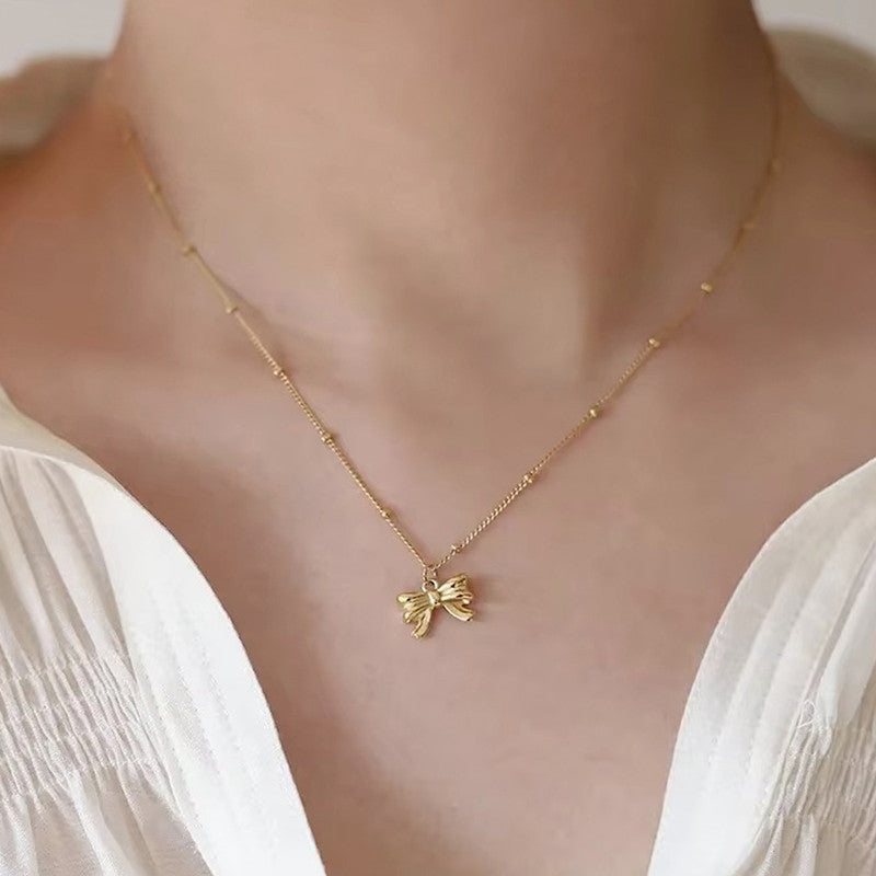 Minimal Gold Bow Necklace for Women