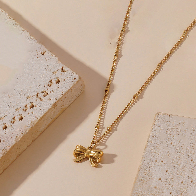 Minimal Gold Bow Necklace for Women