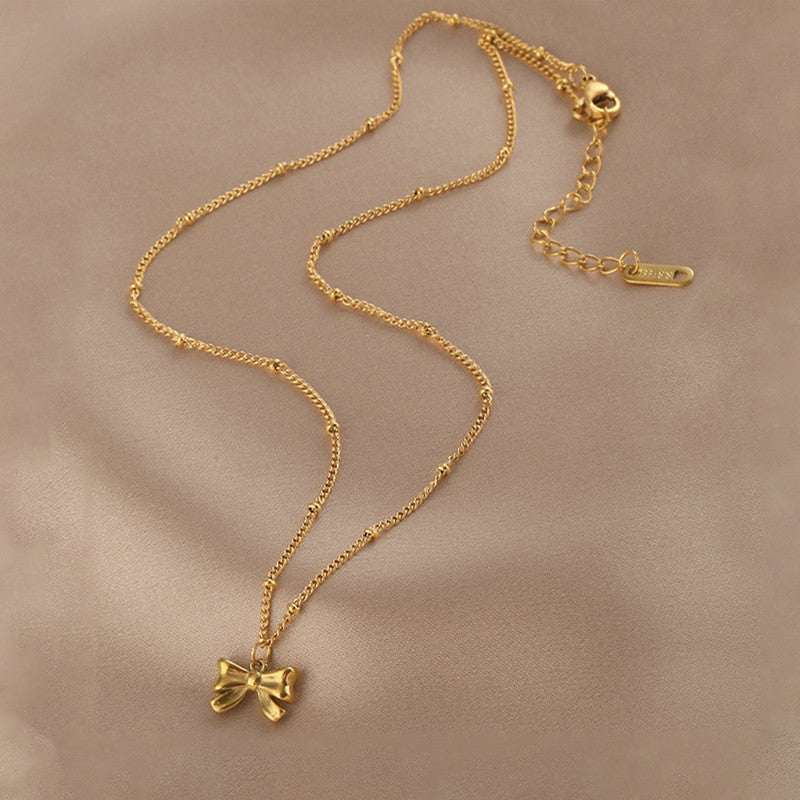 Minimal Gold Bow Necklace for Women