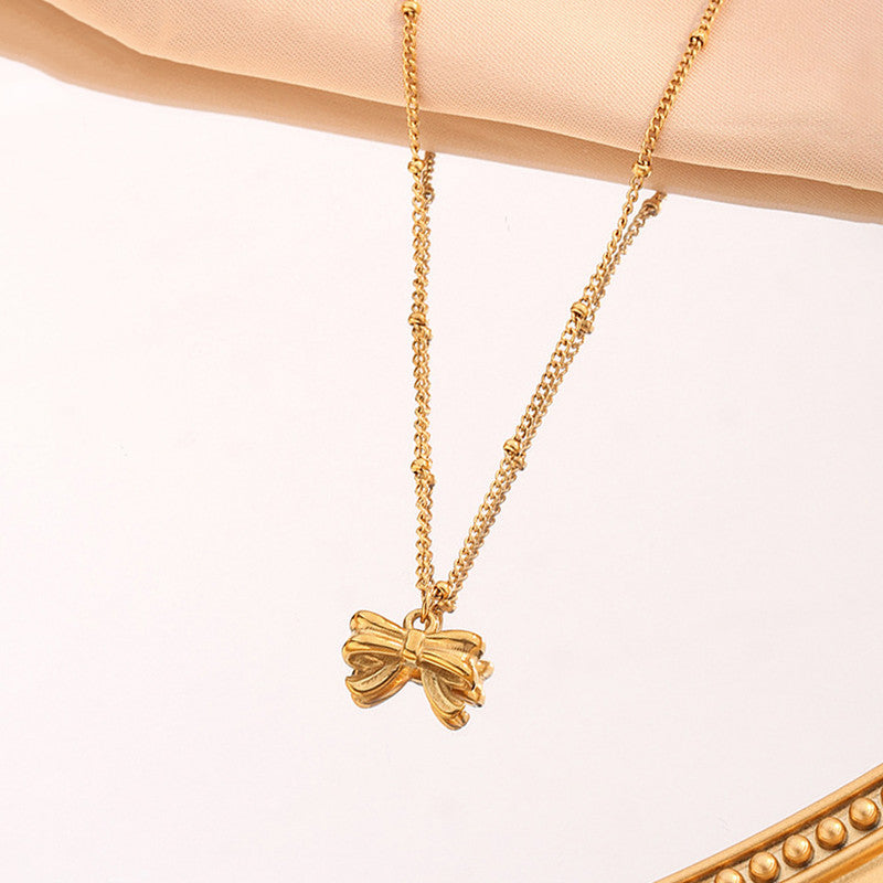 Minimal Gold Bow Necklace for Women