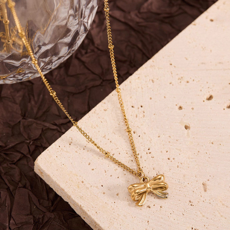 Minimal Gold Bow Necklace for Women