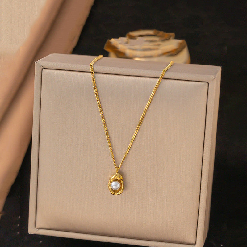 Gold-Plated Pearl Drop Pendant Necklace