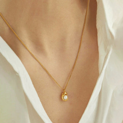 Gold-Plated Pearl Drop Pendant Necklace