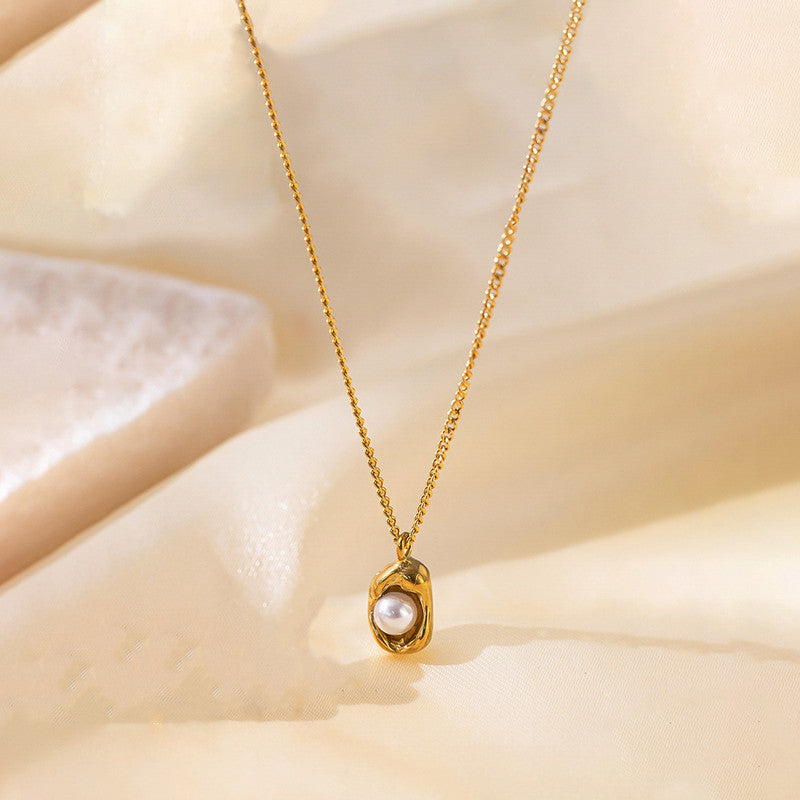 Gold-Plated Pearl Drop Pendant Necklace