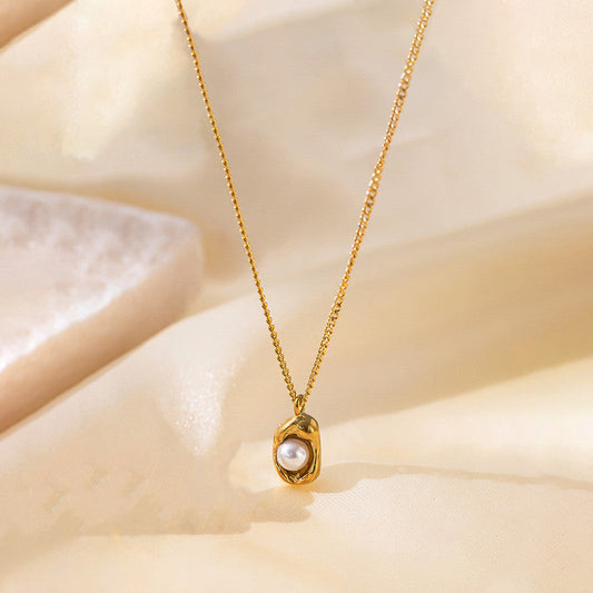 Gold-Plated Pearl Drop Pendant Necklace