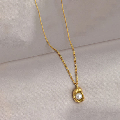 Gold-Plated Pearl Drop Pendant Necklace