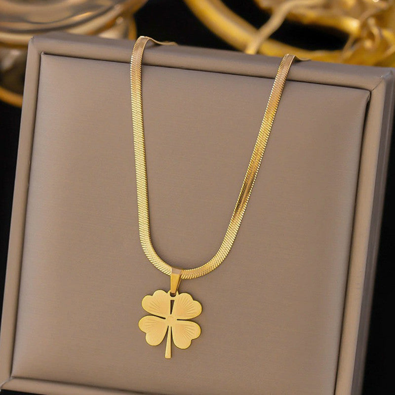 Gold-Plated Clover Pendant Necklace with Snake Chain