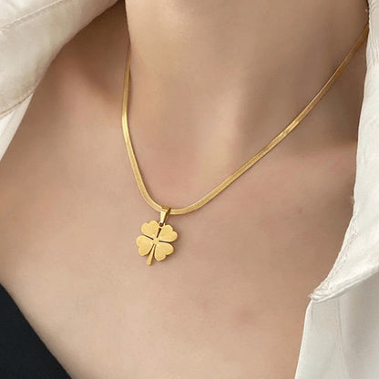 Gold-Plated Clover Pendant Necklace with Snake Chain