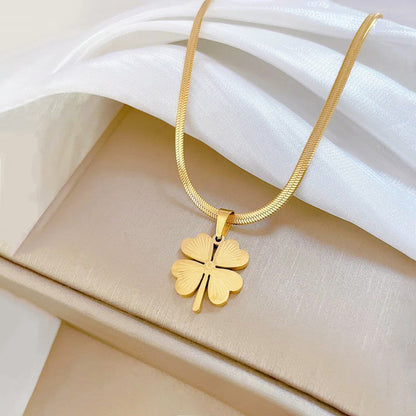 Gold-Plated Clover Pendant Necklace with Snake Chain