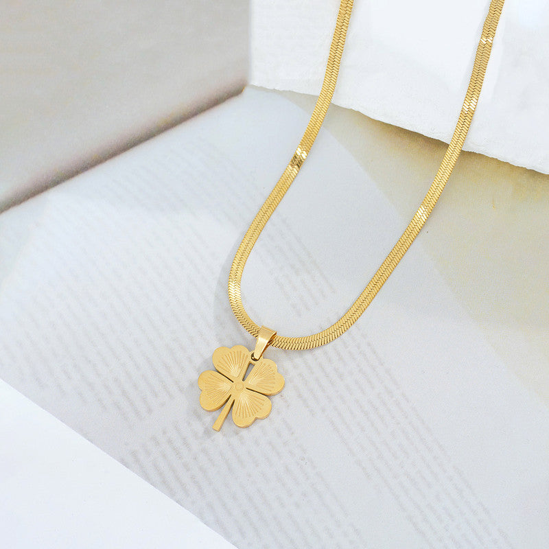 Gold-Plated Clover Pendant Necklace with Snake Chain
