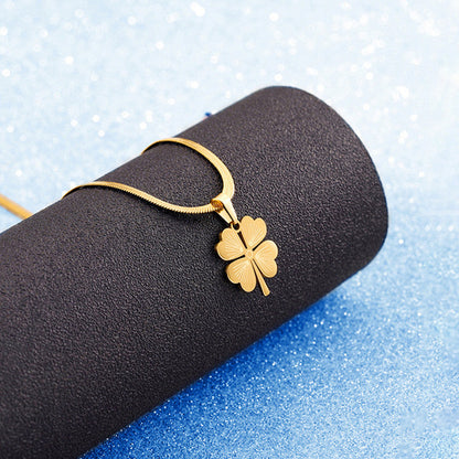 Gold-Plated Clover Pendant Necklace with Snake Chain