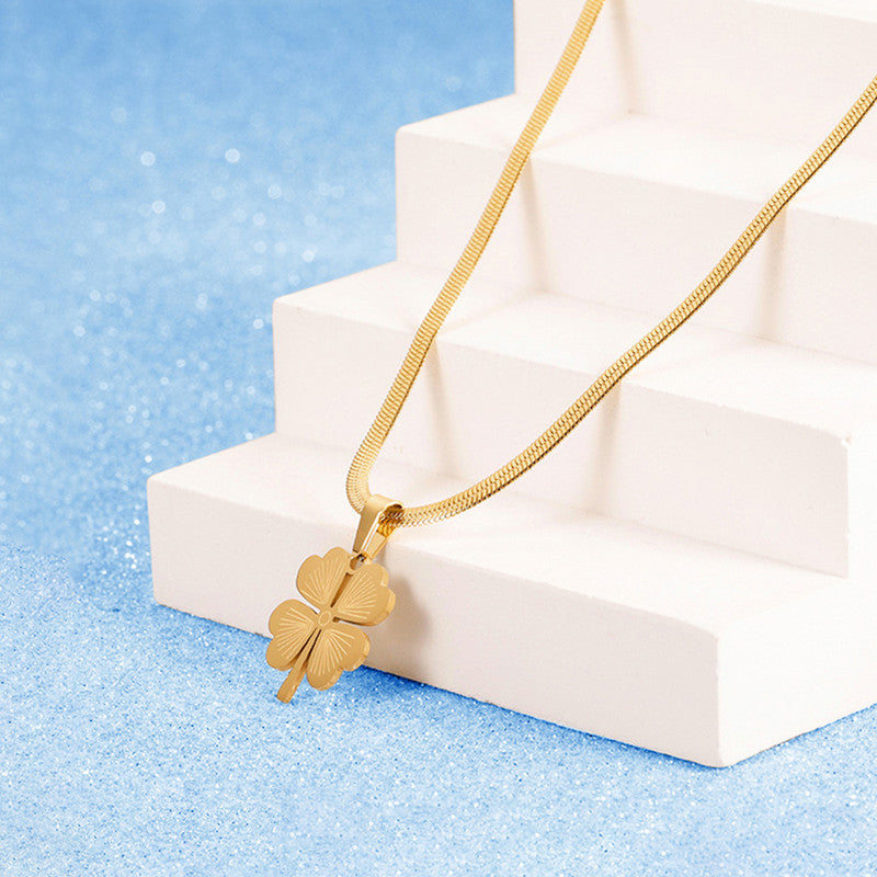 Gold-Plated Clover Pendant Necklace with Snake Chain