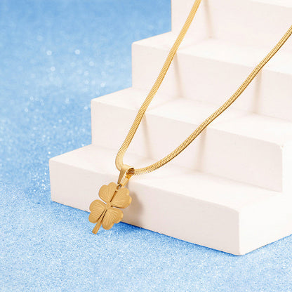Gold-Plated Clover Pendant Necklace with Snake Chain