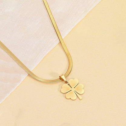 Gold-Plated Clover Pendant Necklace with Snake Chain