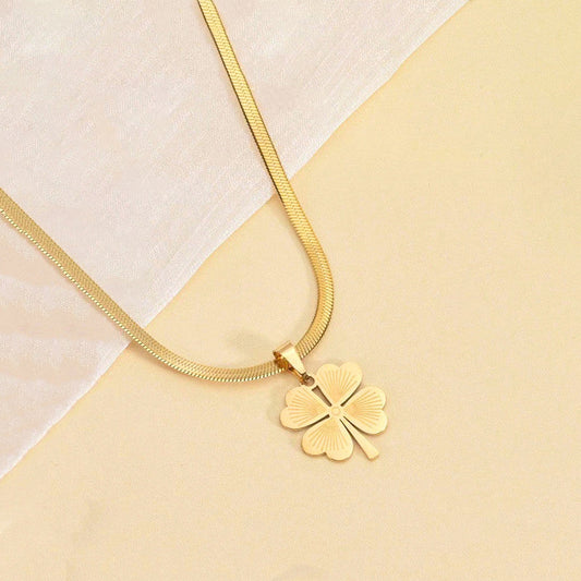 Gold-Plated Clover Pendant Necklace with Snake Chain