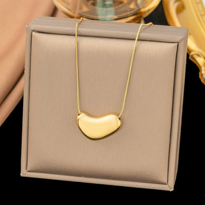 Gold-Plated Puffy Heart Pendant Necklace with Snake Chain