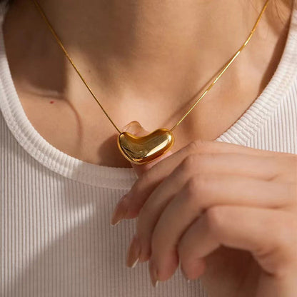 Gold-Plated Puffy Heart Pendant Necklace with Snake Chain