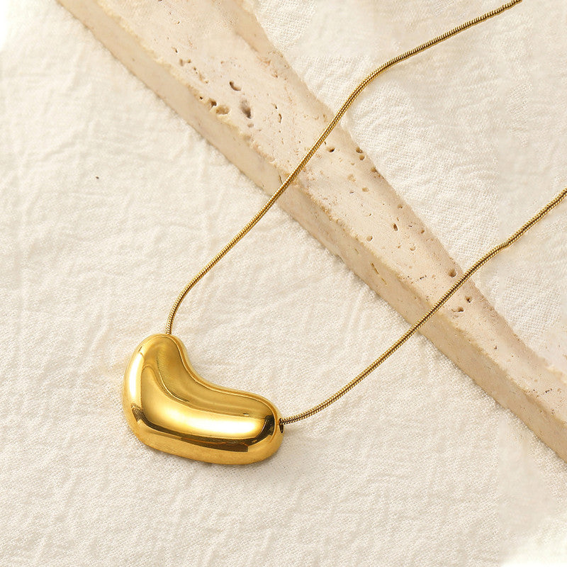 Gold-Plated Puffy Heart Pendant Necklace with Snake Chain