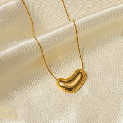 Gold-Plated Puffy Heart Pendant Necklace with Snake Chain