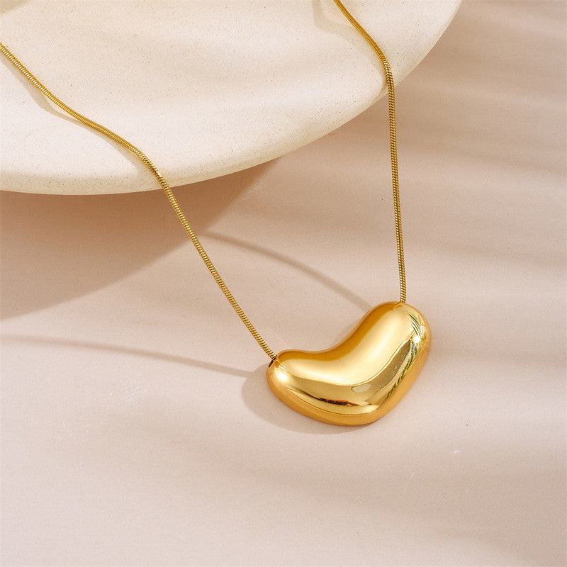 Gold-Plated Puffy Heart Pendant Necklace with Snake Chain