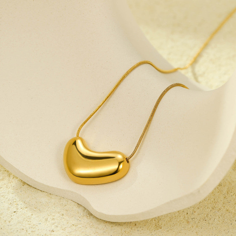Gold-Plated Puffy Heart Pendant Necklace with Snake Chain