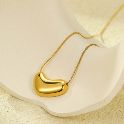 Gold-Plated Puffy Heart Pendant Necklace with Snake Chain