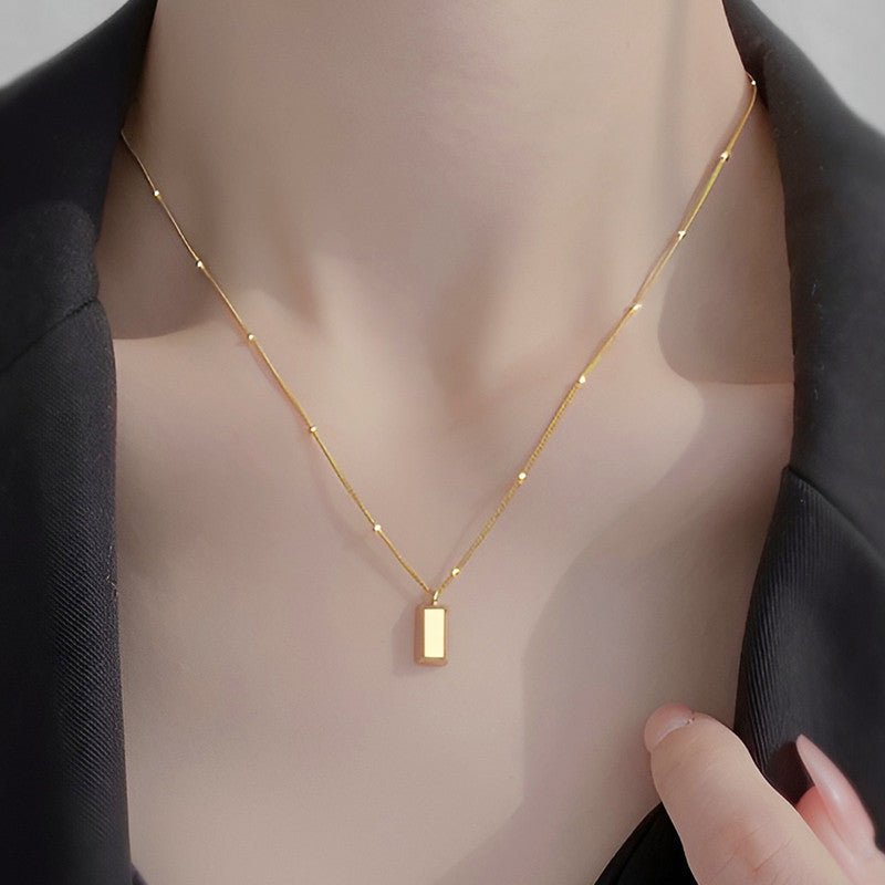 Gold-Plated Bar Pendant Necklace with Beaded Chain