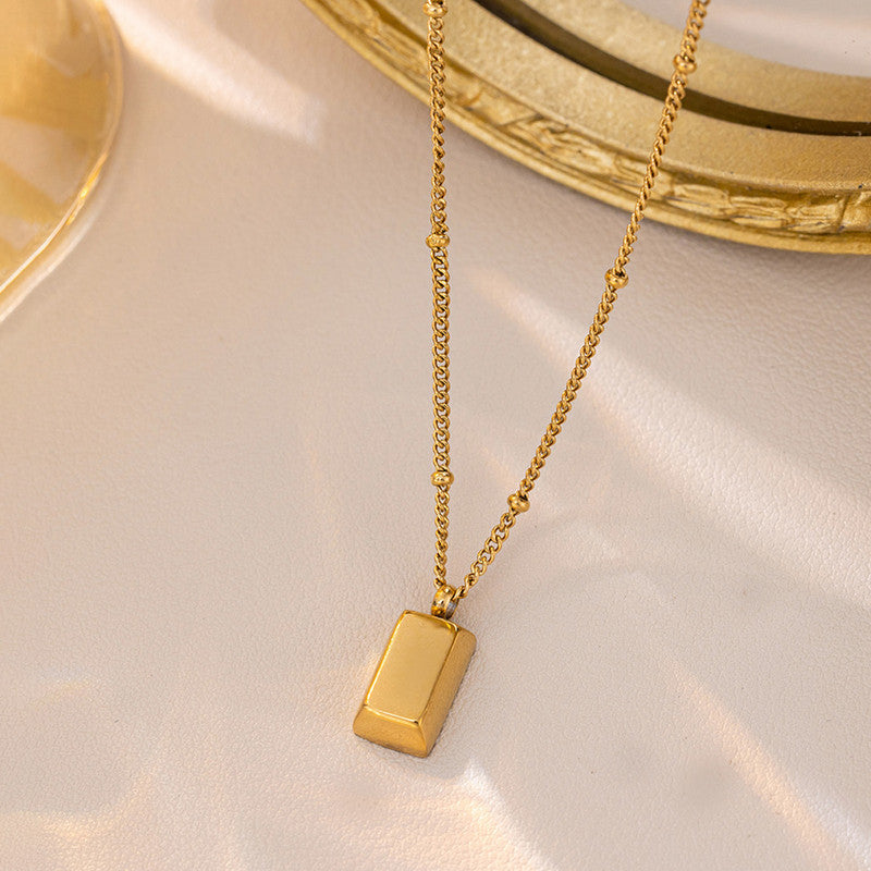 Gold-Plated Bar Pendant Necklace with Beaded Chain