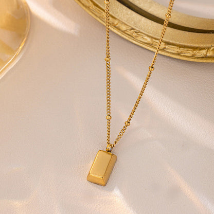 Gold-Plated Bar Pendant Necklace with Beaded Chain