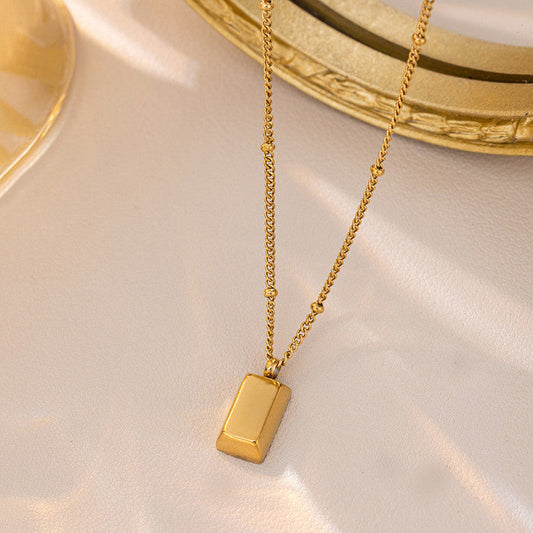 Gold-Plated Bar Pendant Necklace with Beaded Chain