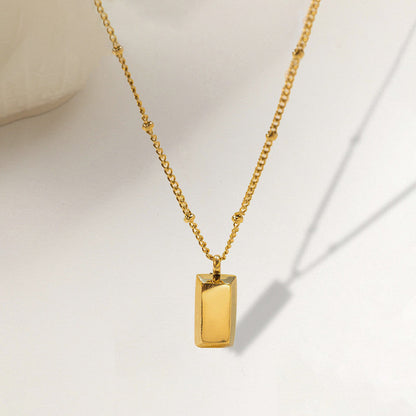 Gold-Plated Bar Pendant Necklace with Beaded Chain