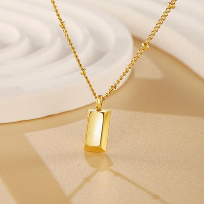 Gold-Plated Bar Pendant Necklace with Beaded Chain