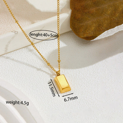 Gold-Plated Bar Pendant Necklace with Beaded Chain