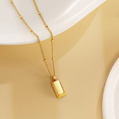 Gold-Plated Bar Pendant Necklace with Beaded Chain