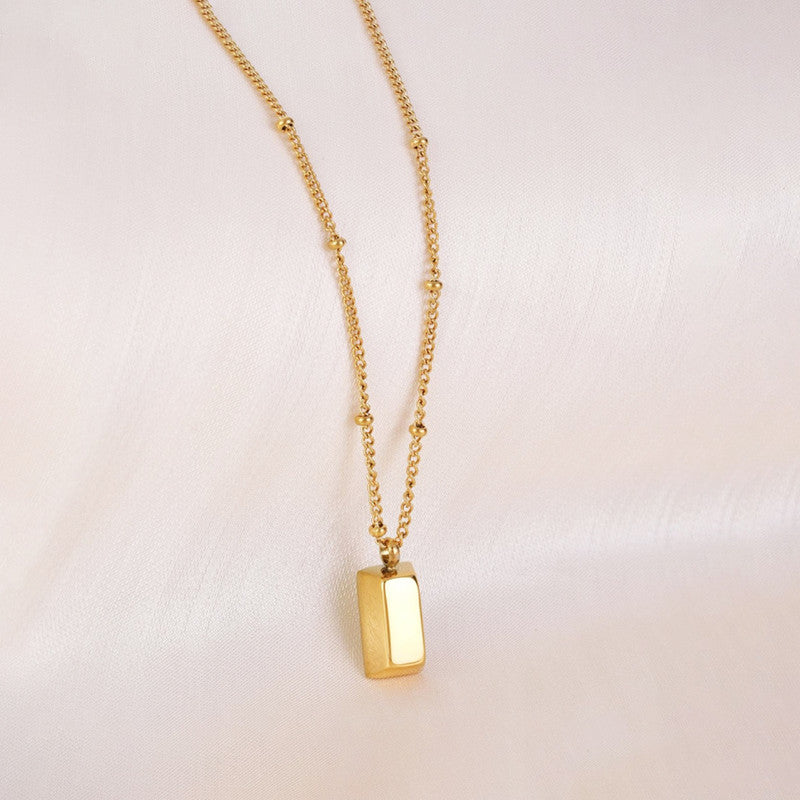 Gold-Plated Bar Pendant Necklace with Beaded Chain