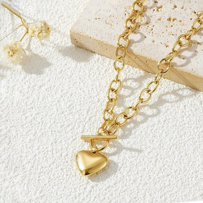 Gold-Plated Chunky Chain Heart Pendant Necklace