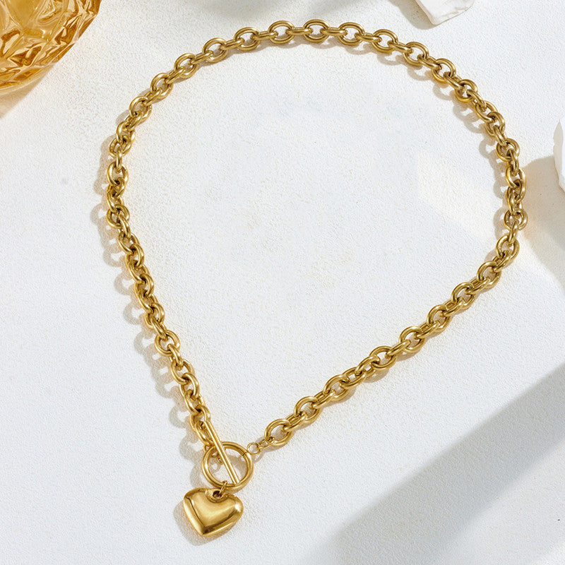 Gold-Plated Chunky Chain Heart Pendant Necklace