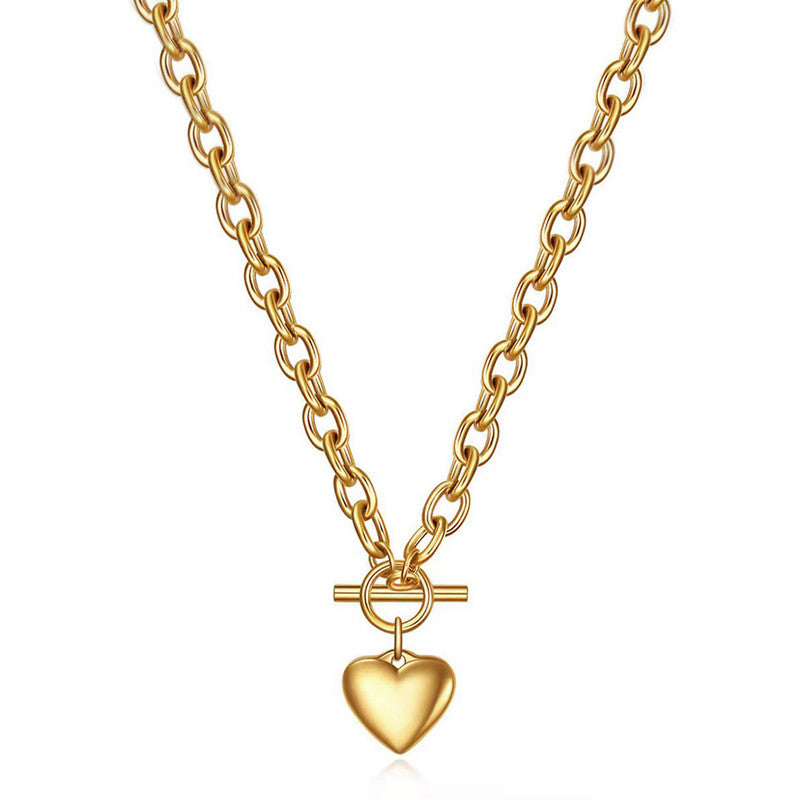 Gold-Plated Chunky Chain Heart Pendant Necklace