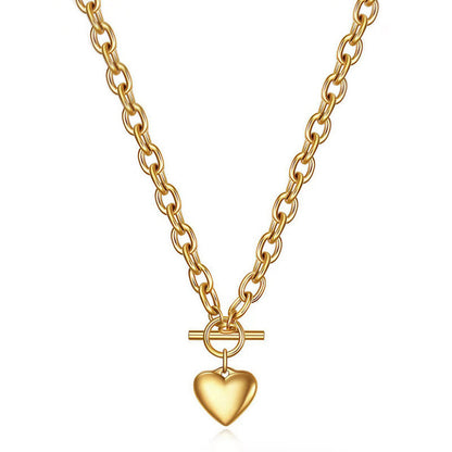 Gold-Plated Chunky Chain Heart Pendant Necklace
