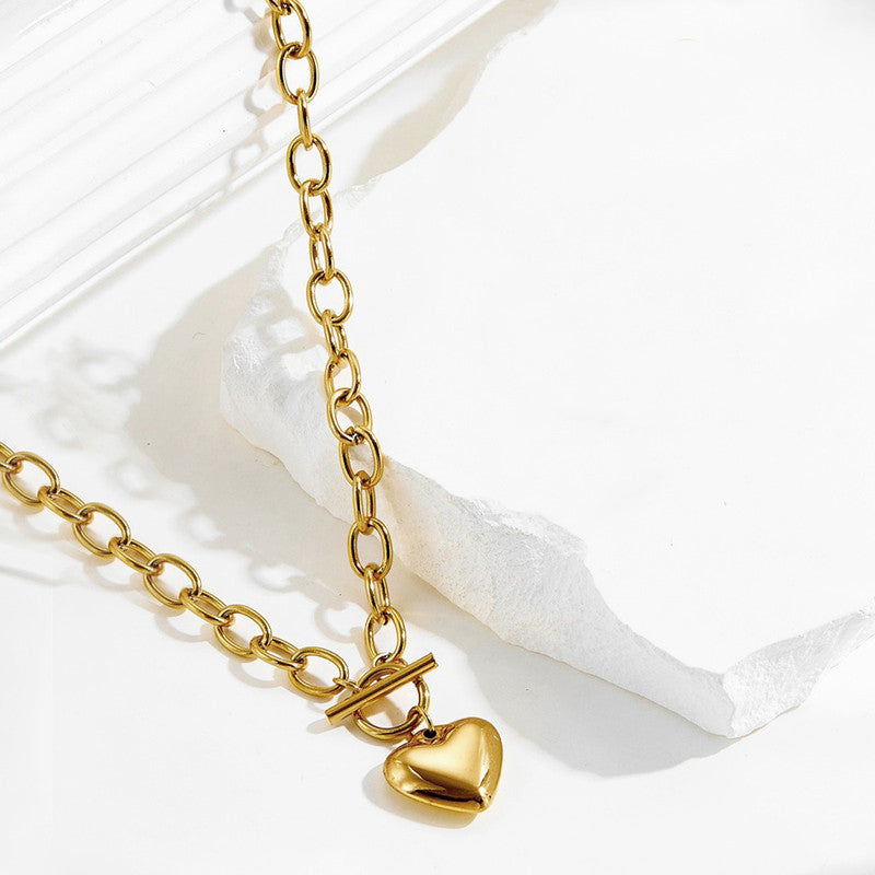 Gold-Plated Chunky Chain Heart Pendant Necklace
