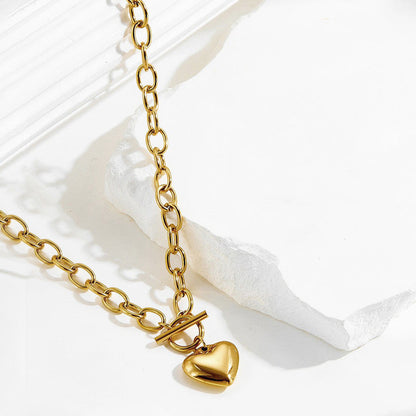 Gold-Plated Chunky Chain Heart Pendant Necklace