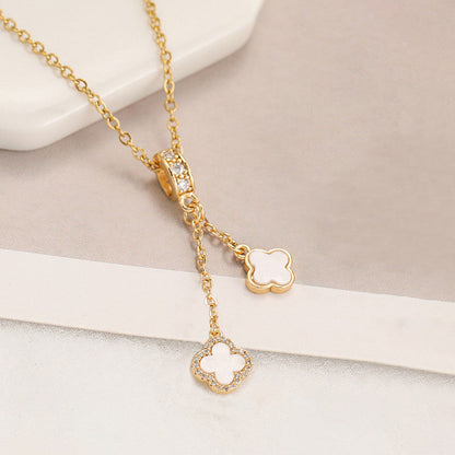 Gold-Plated Clover Drop Pendant Necklace with Mother of Pearl