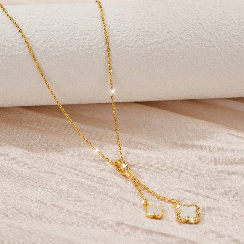 Gold-Plated Clover Drop Pendant Necklace with Mother of Pearl