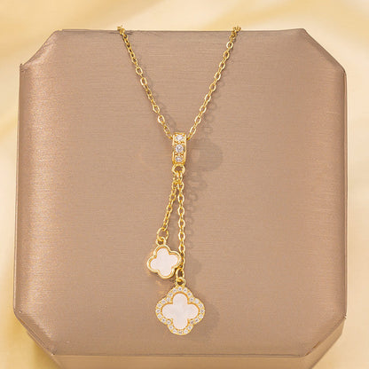 Gold-Plated Clover Drop Pendant Necklace with Mother of Pearl