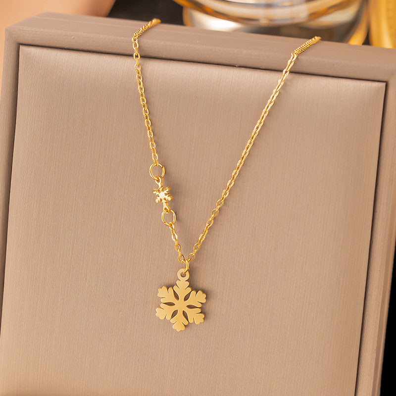 Gold-Plated Snowflake Pendant Necklace with Mini Charm Detail